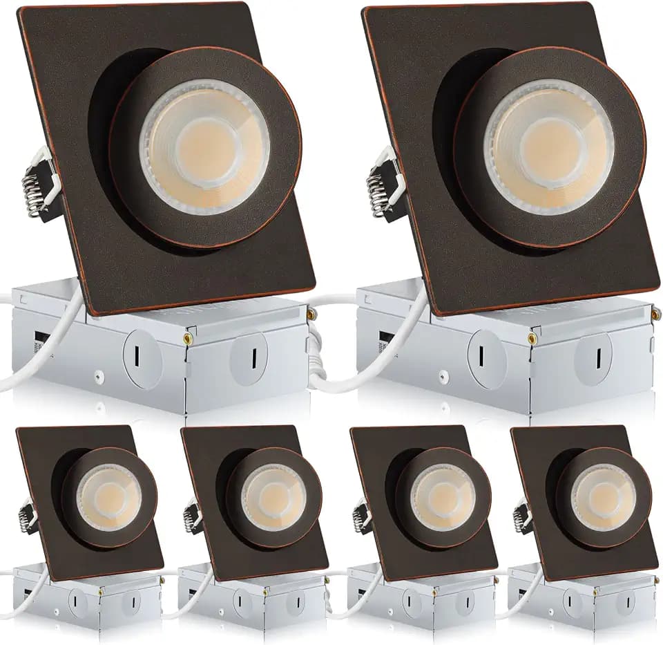 KnLnny Ware 4 Inch Square Gimbal Recessed Lights 6 Pack,Oil Rubbed Bronze