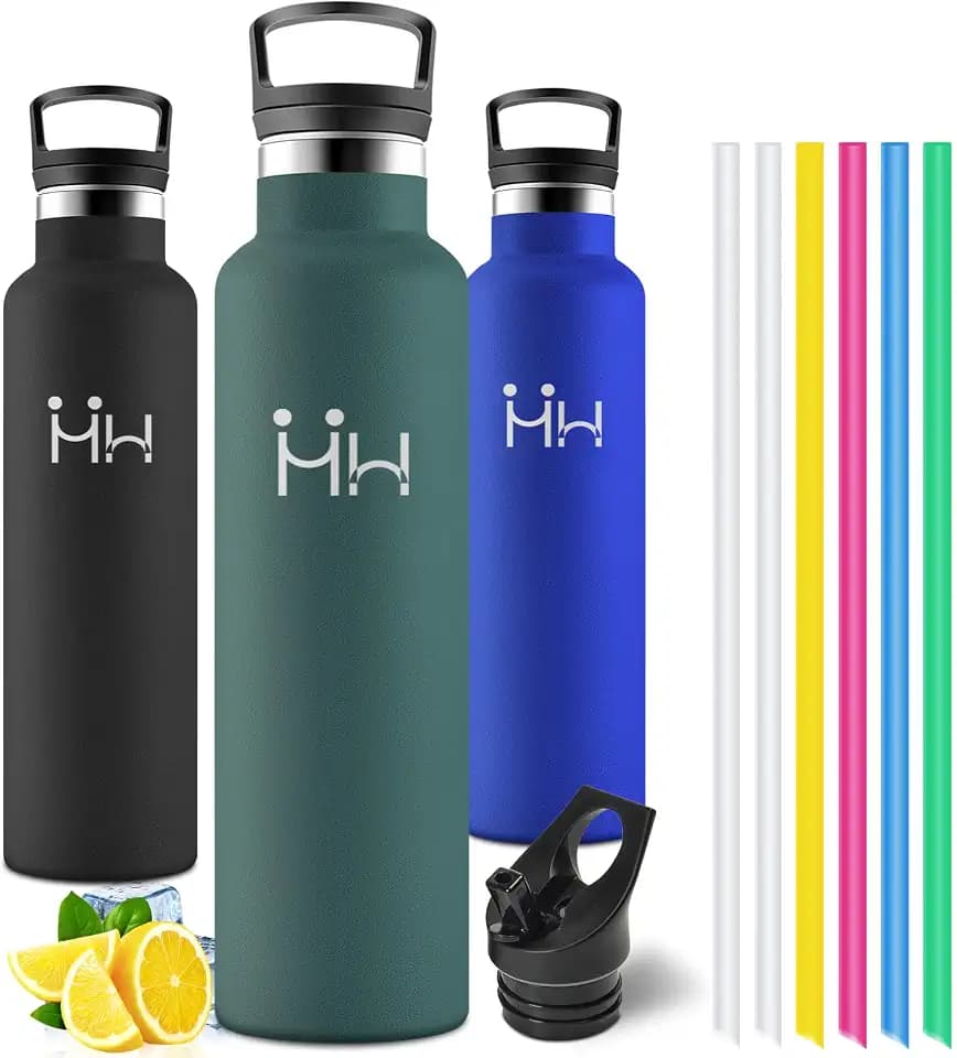 Motswedi Trinkflasche Edelstahl 1000 ml, mit Strohhalm, Edelstahl Trinkflasche, Doppelwandige Insulated, Isolierflasche, Wasserflasche Edelstahl, für Schule, Büro, Gym, Fahrrad, Olivgrün