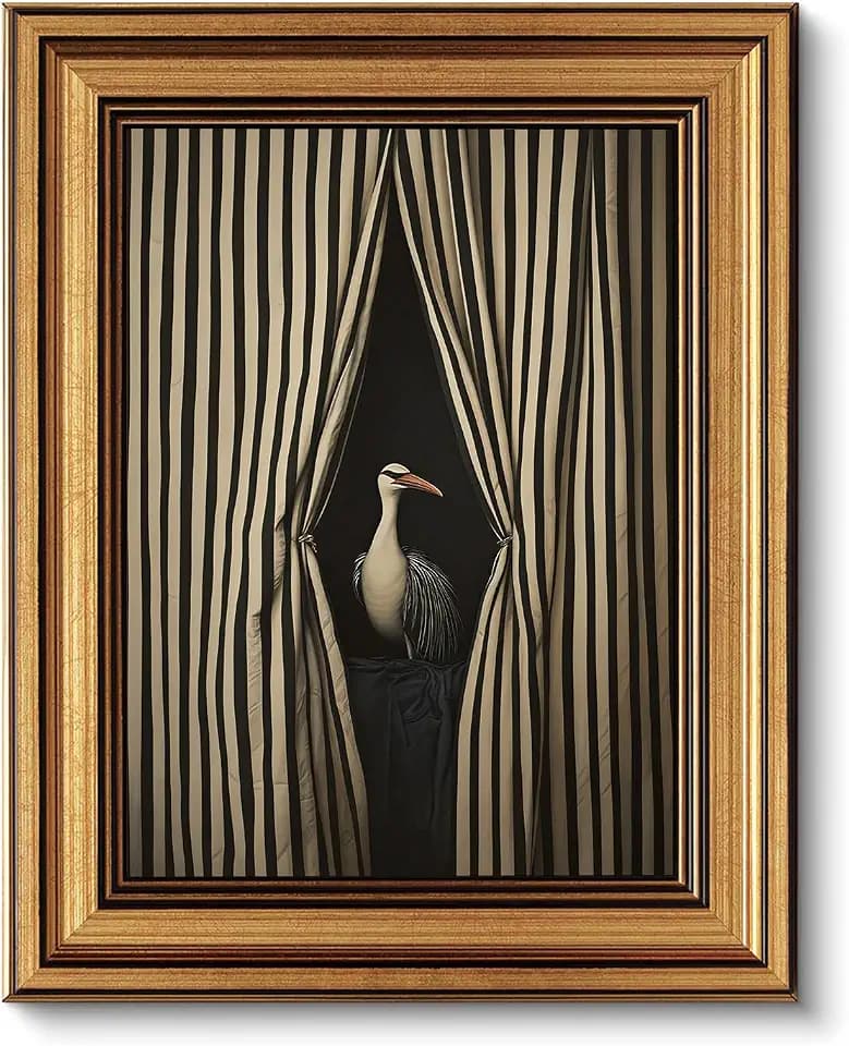 Gold Framed Moody Crane Wall Art,Whimsical Eclectic Bird Wall Decor 8x10in
