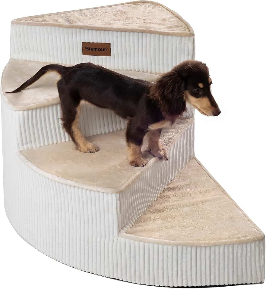 4-Step Spiral Dog Stairs for Small Dogs, Waterproof Pet Step for Chair, Sofa and Bed with Non-Slip Bottom