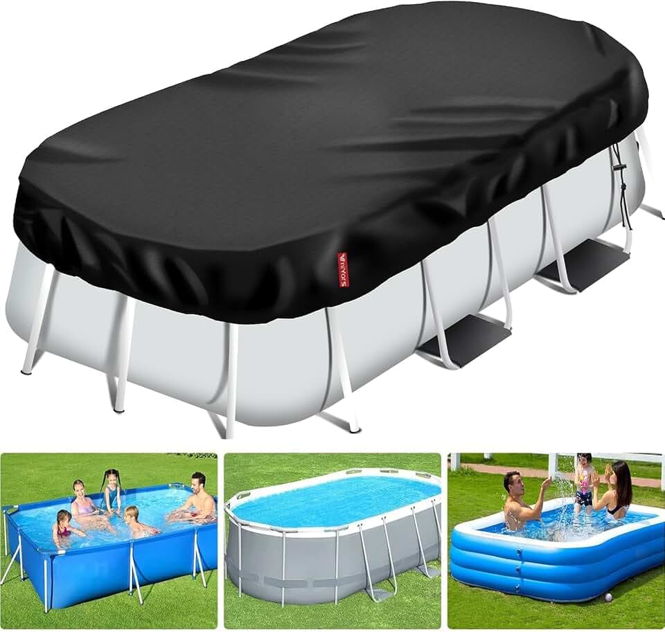 Poolabdeckung Rechteckig, Pool Abdeckplane, Uv-Schutz Pool Abdeckplane, Ohne Kordelzug und Spikes（265×175×20cm Schwarz）