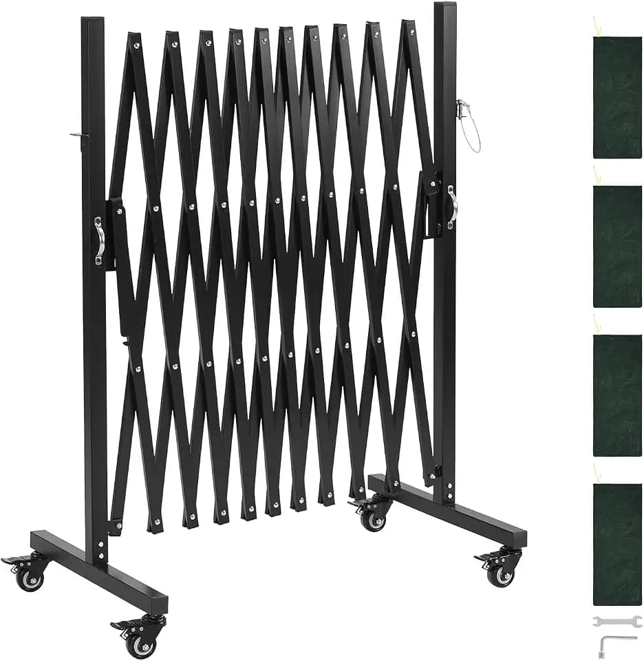 VEVOR Expandable Barricade, 11FT Expandable Safety Barrier, Flexible Mobile Barricade with Locking Casters, Portable Folding Security Gate Metal Traffic Fence for Patio Garden Stairway
