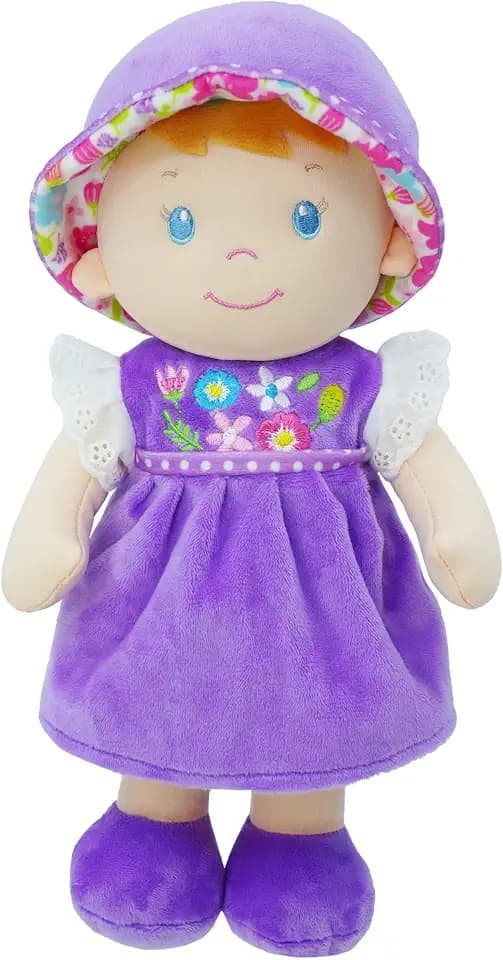 June Garden 12" Soft Dolly Laura Plush Baby Doll, Purple Dress