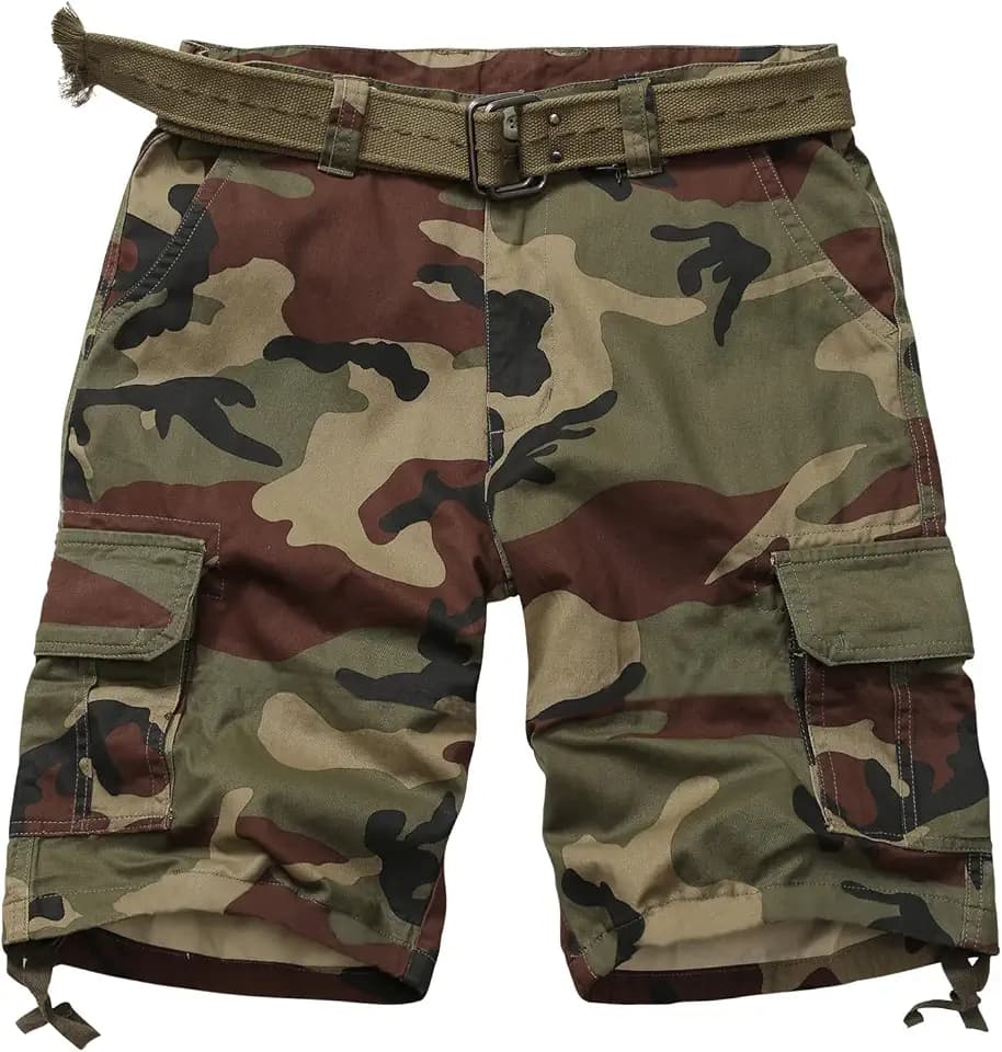 Men's Cargo Shorts Fit Camo Shorts Outdoor Work Relaxed Casual Hiking Tactical Cotton Shorts Knee Length NO Belt