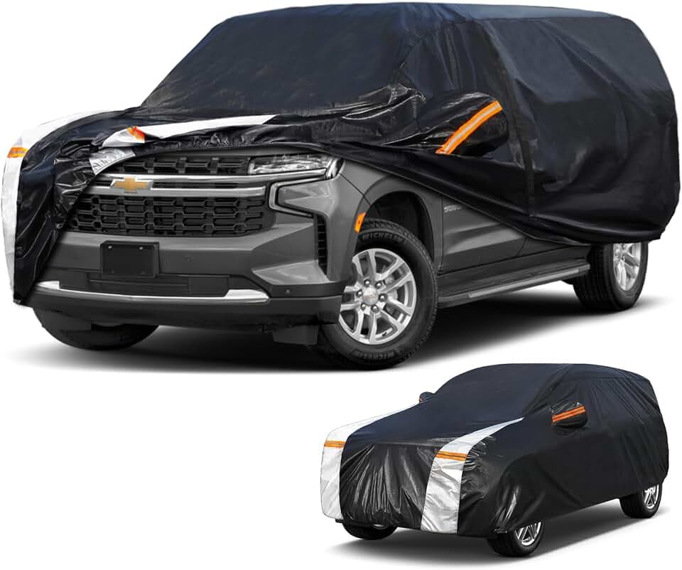 Large SUV Car Cover for Chevy Suburban(No Fit Tahoe) 100% Waterproof All Weather, Heavy Duty Outdoor Full Exterior Covers Rain Sun Wind UV Protection.