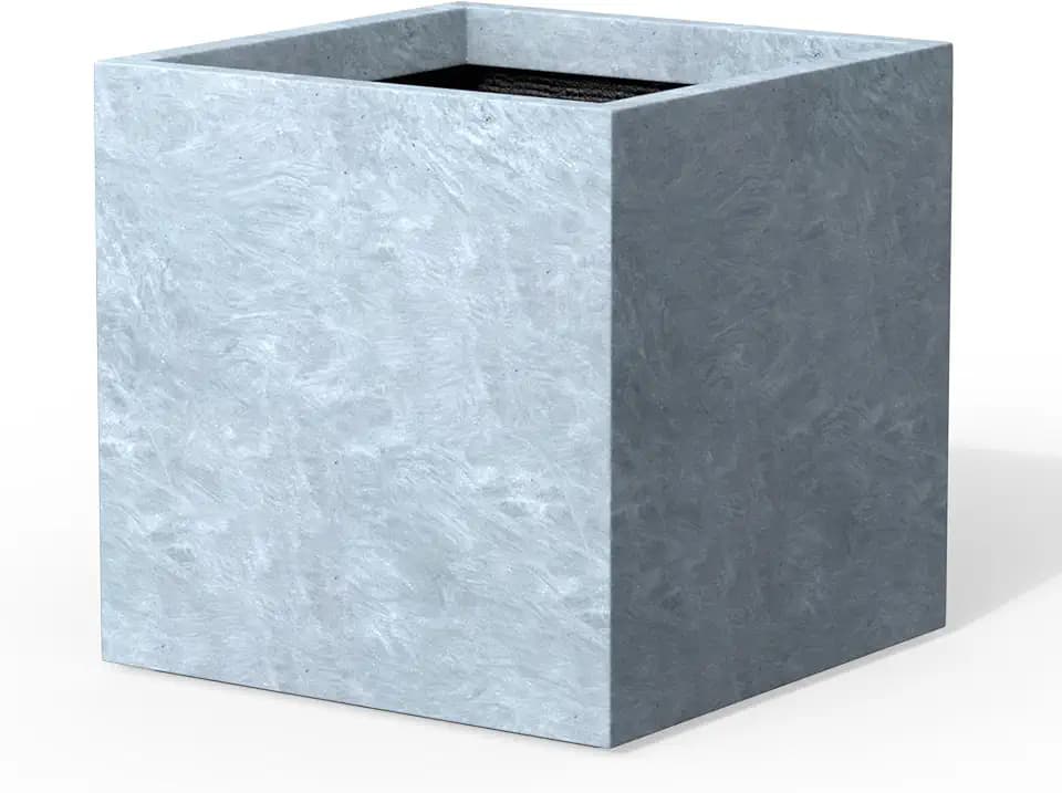 Kante 12" Square Concrete Planter, Blue Gray Modern Pot, Indoor Outdoor
