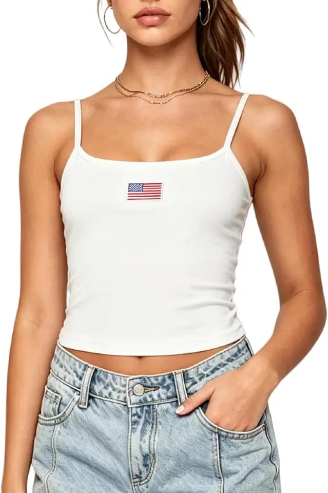 NUFIWI Women Graphic Tank Top Spaghetti Strap Embroidered Crop Tops Sleeveless Cute Baby Tee Y2k Jersey Camisole