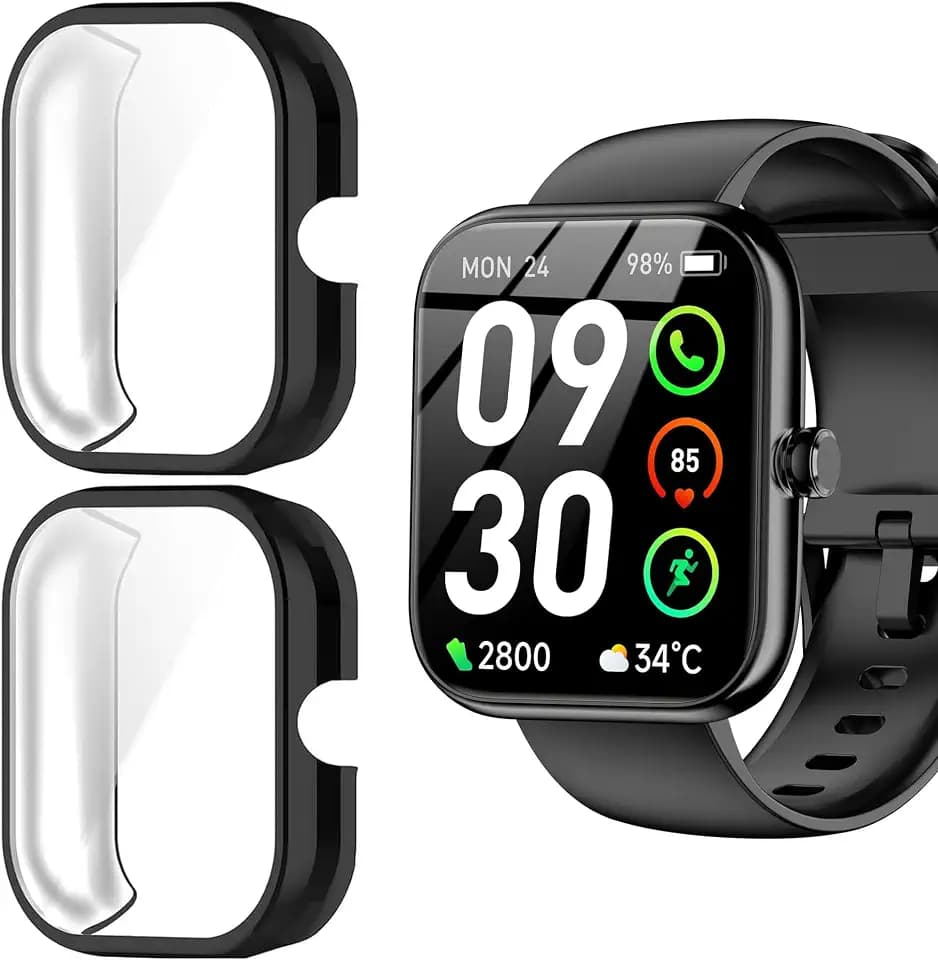 Lamshaw IDW25 Smart Watch Case, Soft TPU Plated Bumper Full Protective Cover Cases with Screen Protector Compatible with BOOOMIC IDW25 /Mikego IDW25 /KALINCO IDW25 Smart Watch-1.83” (Black+Black)