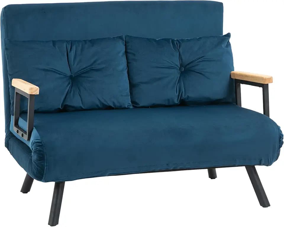 HOMCOM Schlafsofa 4 in 1 mit Schlaffunktion Samtoptik 183x98,5cm Blau