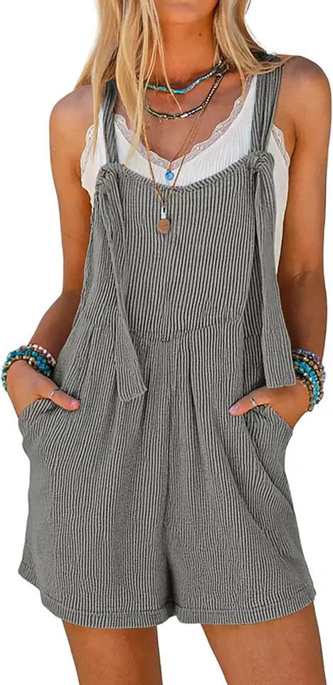 Ekouaer Women's Rompers Jumpsuits Sleeveless Adjustable Ribbed Knit Vacation Beach Travel Overall Shorts Outfits