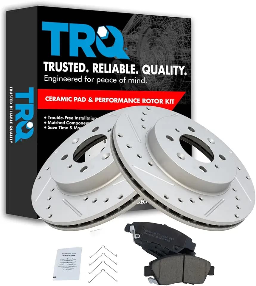 TRQ Performance Front Brake Pad and Rotor Set Ceramic Coated Drilled