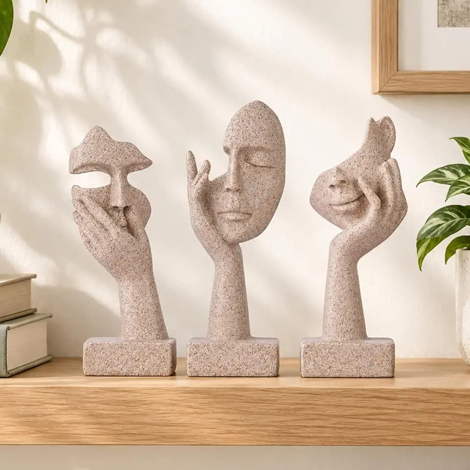 Denker-Statue-Set – Abstrakte Kunstfiguren für Zuhause aus Kunstharz, Dekoration, Frauengesicht, für Wohnung, Bücherregal, schwebendes Regal, Couchtisch, Büro, Schreibtisch, Theke, 3 Stück