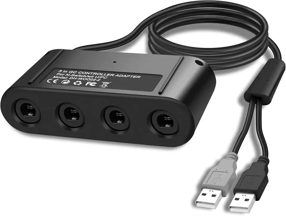 MEIRIYFA Gamecube Controller Adapter 4 Port für Switch, kompatibel mit Switch Super Smash Bros Gamecube Adapter für WII U/PC USB-Schalter mit 4 Port/Turbo und Vibration Features