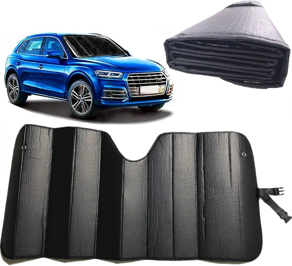 GWUSKDT Car Windshield Sunshade, Sun Protector,Foldable Front Window Shade-Thicken 5-Layer Bubble for Auto Windshield UV Protection and Heat Reflector 58"x 27.5" (Black)