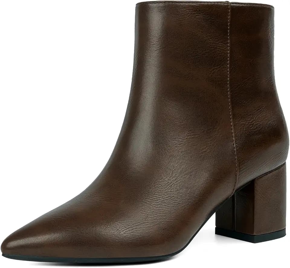 Easyfox Ankle Boots for Women Pointed Toe Chunky Low Heel Short Boots