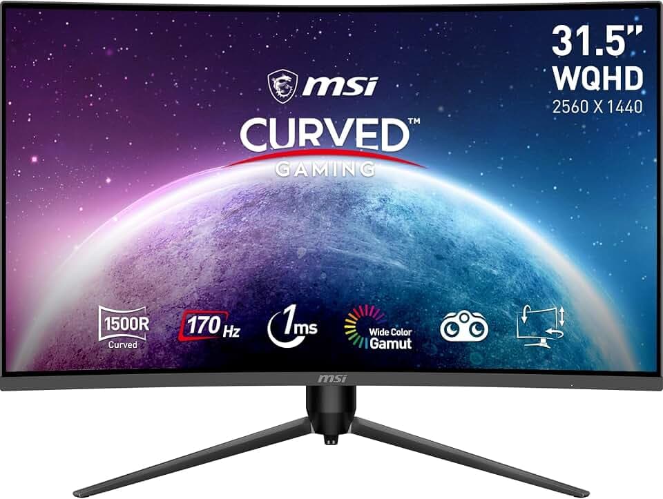 MSI G32CQ5P 31,5 Zoll (80cm) WQHD Curved Gaming Monitor - 1500R 2560 x 1440 VA Panel, 170Hz / 1ms, Adaptive Sync, 3-Fach Verstellbarer Standfuß - DP 1.2a, HDMI 2.0b CEC
