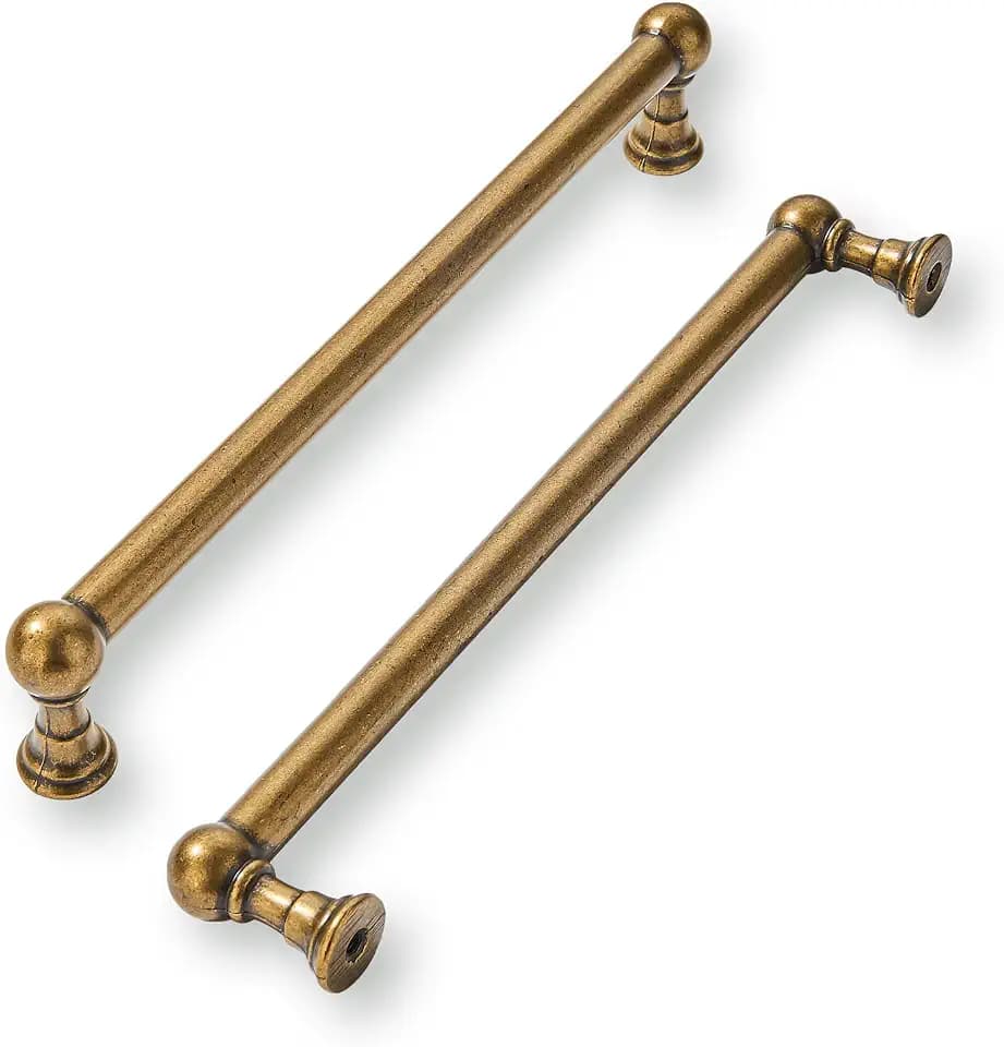 khtumeware 2 Pack 10 Inch Hole Center Antique Brass Cabinet Pulls Heavy Duty Solid Cabinet Handles cabinets Dressers Kitchens Handles Bathroom cabinets