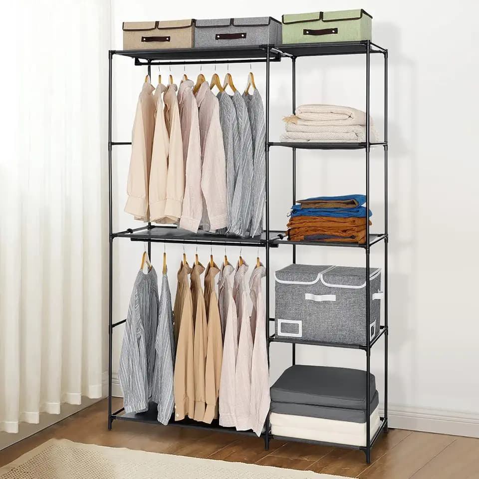 GARPROVM Portable Closet, Freestanding Closet Organizer, Clothes Rack with Shelves, Hanging Rods, Wardrobe Closet, Storage Organizer for Cloakroom, Bedroom, Black
