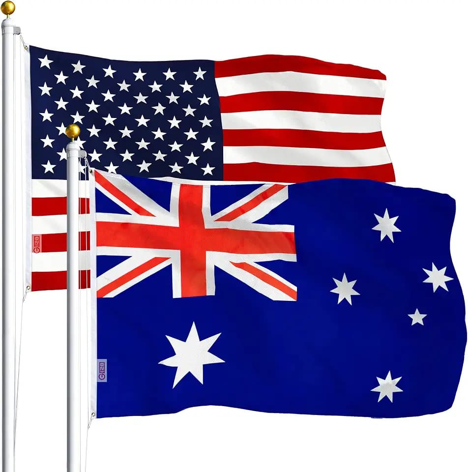 G128 Combo Pack: USA American Flag 3x5 Ft 75D Printed Stars & Australia (Australian) Flag 3x5 Ft 75D Printed