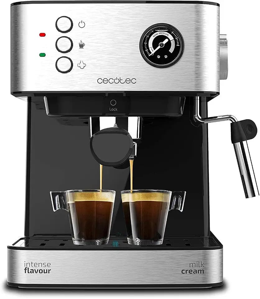 Cecotec Cumbia Power Espresso 20 Barista Aromax Kaffeemaschine. Leistung 2900 W, 2 Heizsysteme, 20-bar-Druckpumpe, Manometer, Doppelauslassfilterhalter und 2 Filter (Professionale)