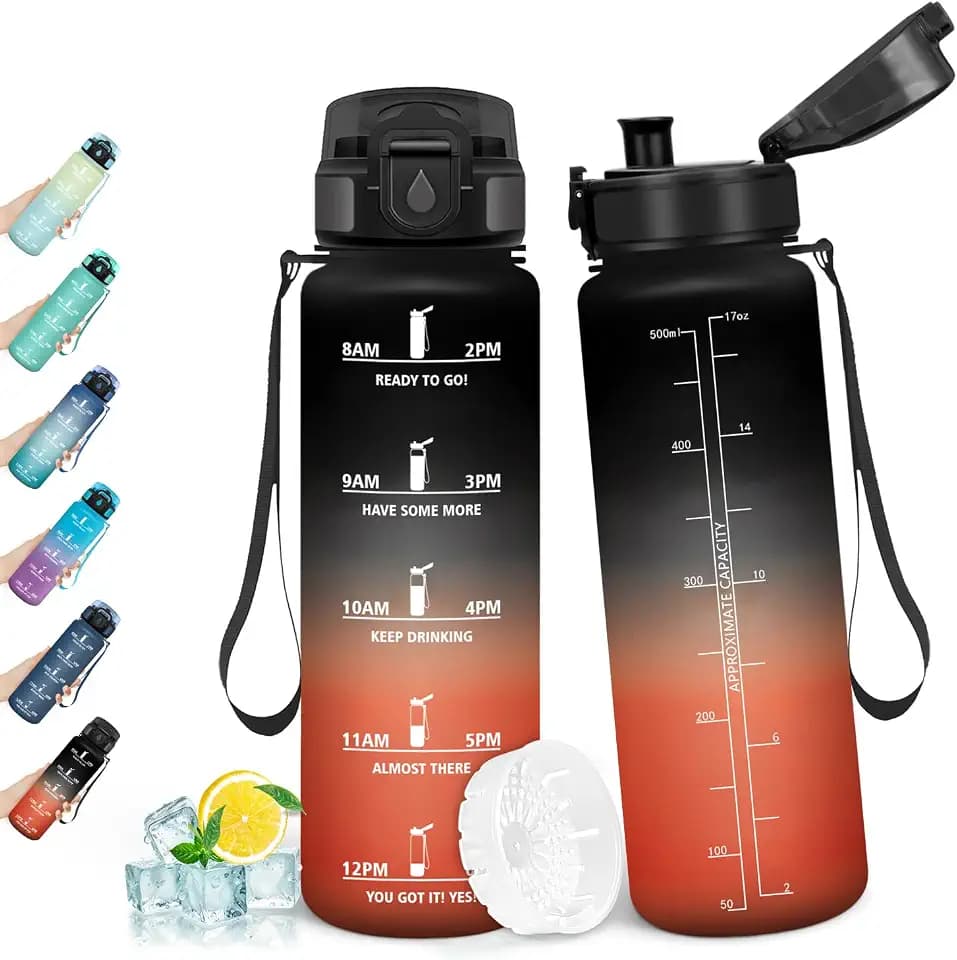 HoneyHolly Wasserflasche 500ML, Auslaufsicher mit Zeitmarkierung, Trinkflasche Kinder, Sportflasche mit Filter, Trinkflasche Kohlensäure Geeignet, Wasserflasche Sport für Kinder, Schule