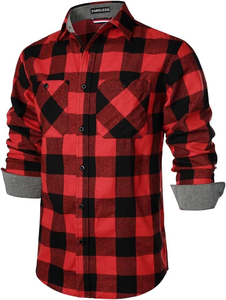 PARKLEES Herren-Fleece-Hemd, klassisch, stilvoll, normale Passform, lässig, langärmelig, Knopfleiste, kariert, mit Tasche