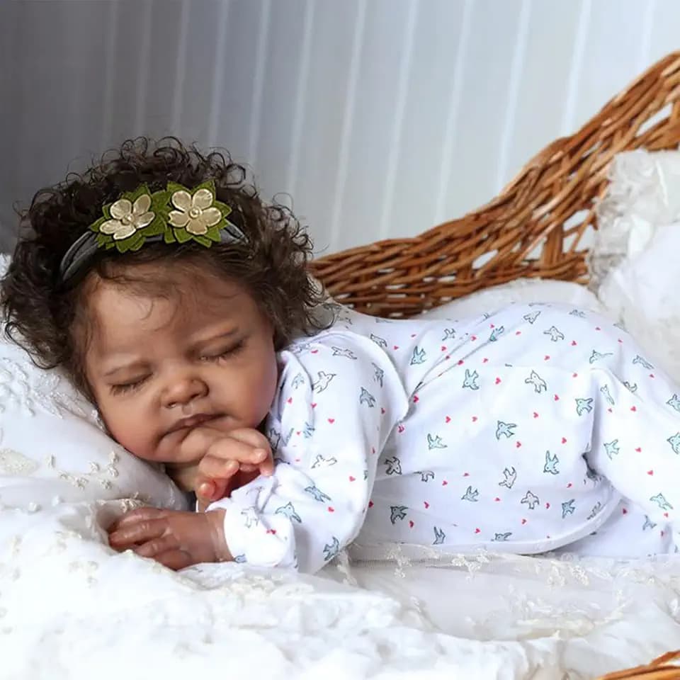 WOOROY Realistic Reborn Baby Girl, 20-Inch Lifelike Sleeping Black Newborn