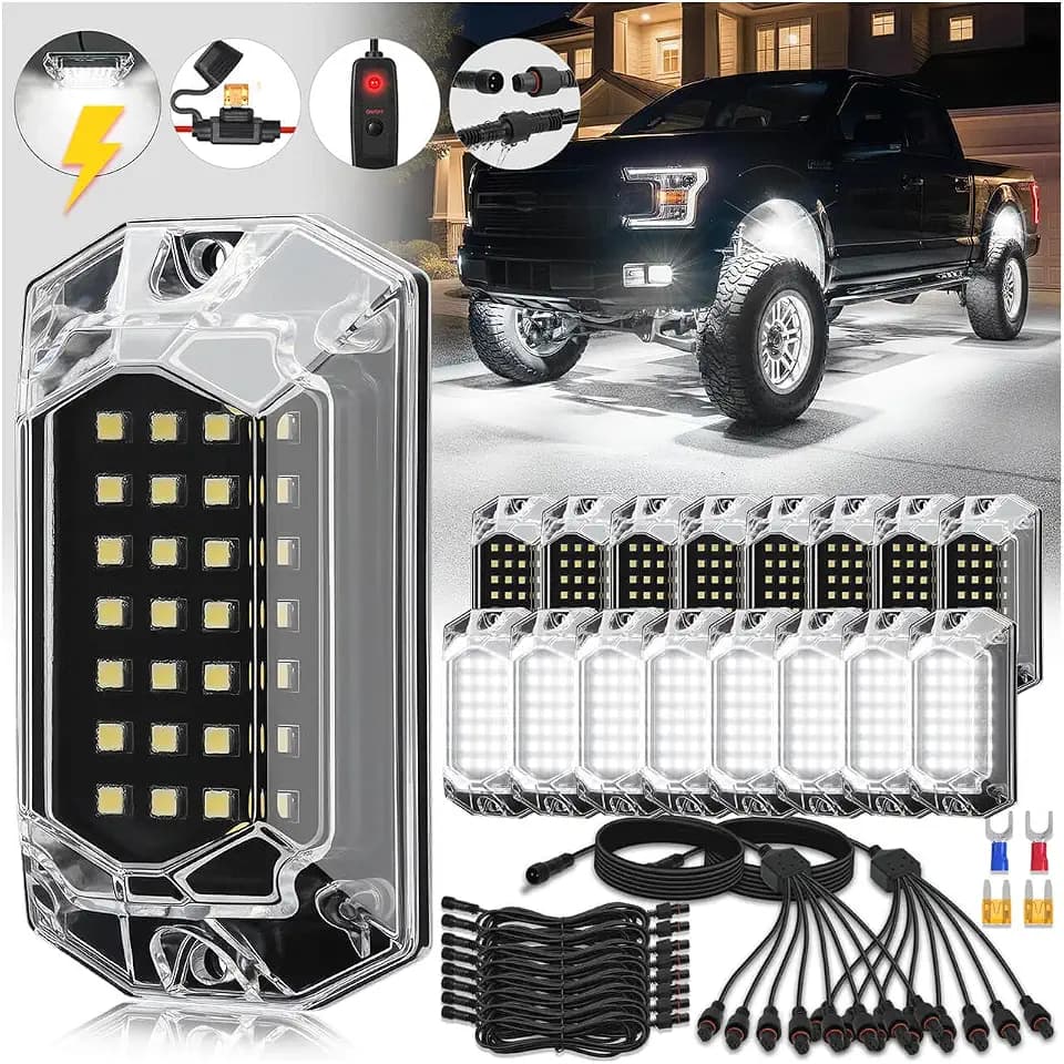 16Pods Full Angle Strobe Pure White Rock Light Kit with 3 Flash Mode 6500K