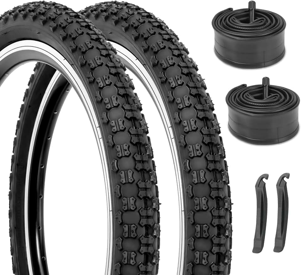 Hycline Kids Bike Replacement Tires Set: 2-Pack 12.5/14/16/20x2.125 Inch Premium Butyl Rubber Wear-Resistant Folding Bicycle Tires and 2 Pcs Bike Tubes Schrader Valve with Tire Levers for BMX MTB