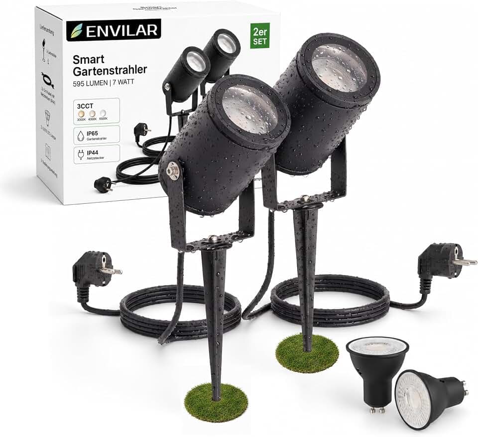 2er Set LED Gartenstrahler 230V, IP65, CCT, 7W, 595lm