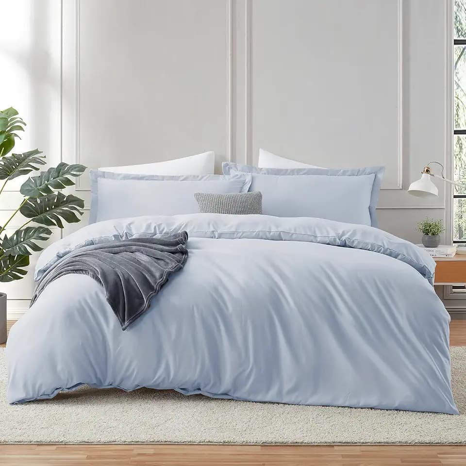 Hearth & Harbor Ice Blue Duvet Cover Full Size, 3 Piece Bedding Set