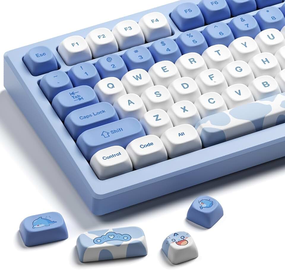 OHY XVX Dolphin Theme PBT Dye-Sub Keycaps Set, 145-Key Blue Custom Keycaps for 75% Mechanical Keyboards (Compatible with Cherry MX/Gateron Switches & Mac/Windows PC)