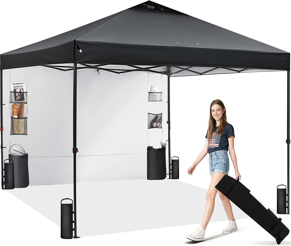 GAFETE Pop Up Canopy Tent Outdoor Sidewall One Push (Black, 12X12)