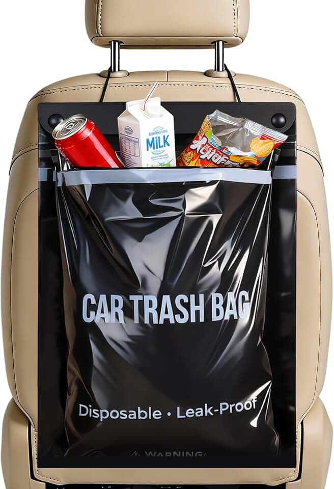 100 Count Disposable Car Trash Bags, Hanging & Stick-On Car Trash Can