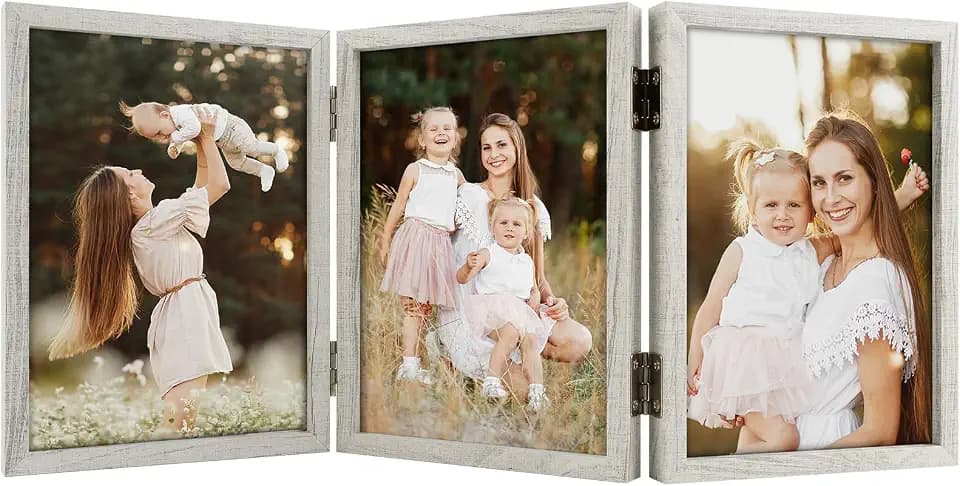 5x7 Triple Picture Frame Tabletop Display for Photos Whitewashed Oak