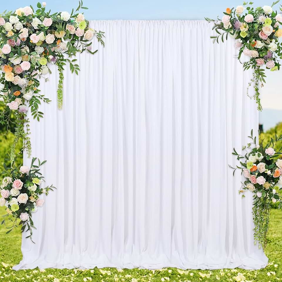 2 Panels White Backdrop Curtains 5ft x 8ft Polyester Photo Backdrop Drapes