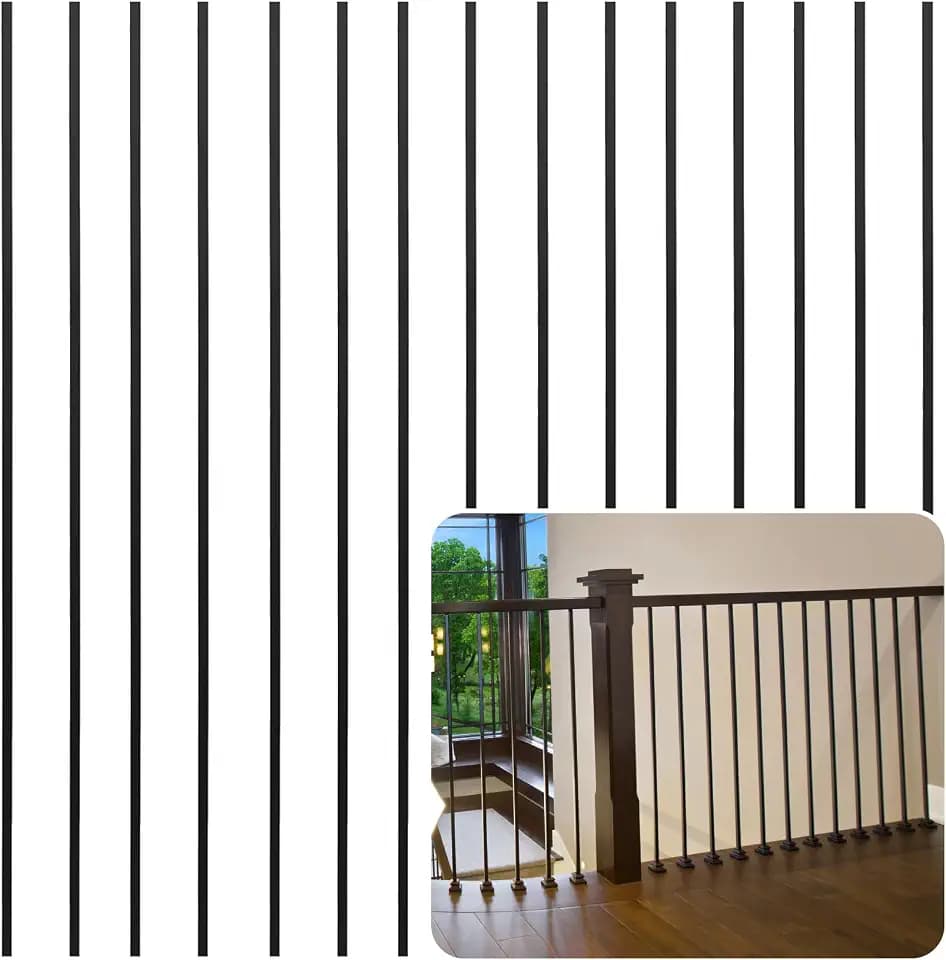 Sidasu 15-Pack Iron Balusters 44''x1/2" Square Hollow Metal Stair Spindles