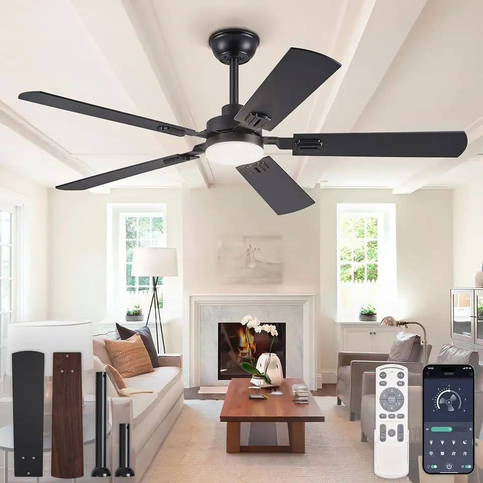 ZMISHIBO 52" Ceiling Fans with Lights and Remote, Black Modern for Indoor