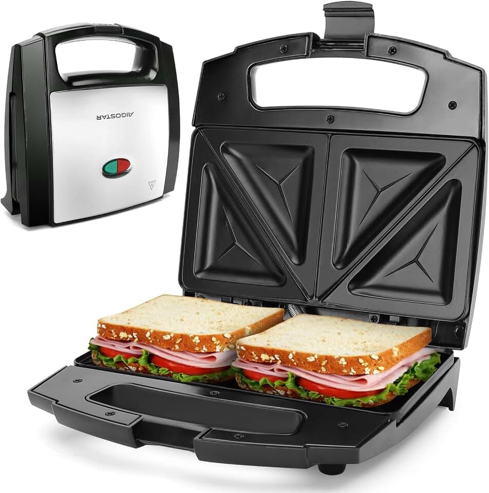 Aigostar Sandwichmaker mit Antihaftbeschichtung, 800 W, Edelstahl, BPA-frei