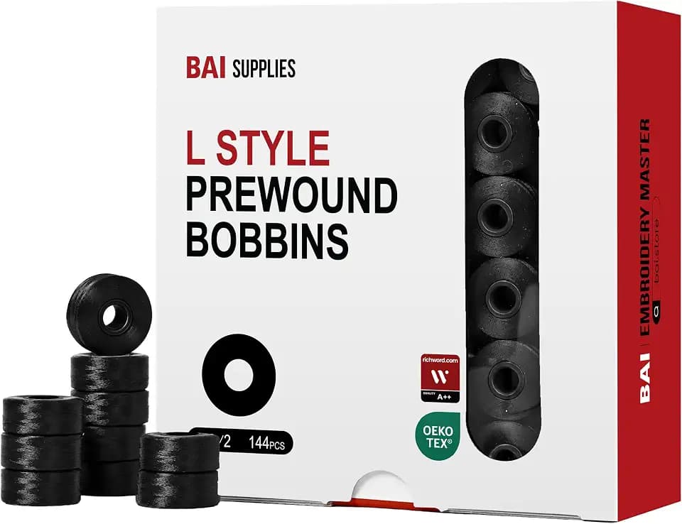 BAI Magnetic Prewound Embroidery Bobbins Style L 144pcs Black Magnetic Core