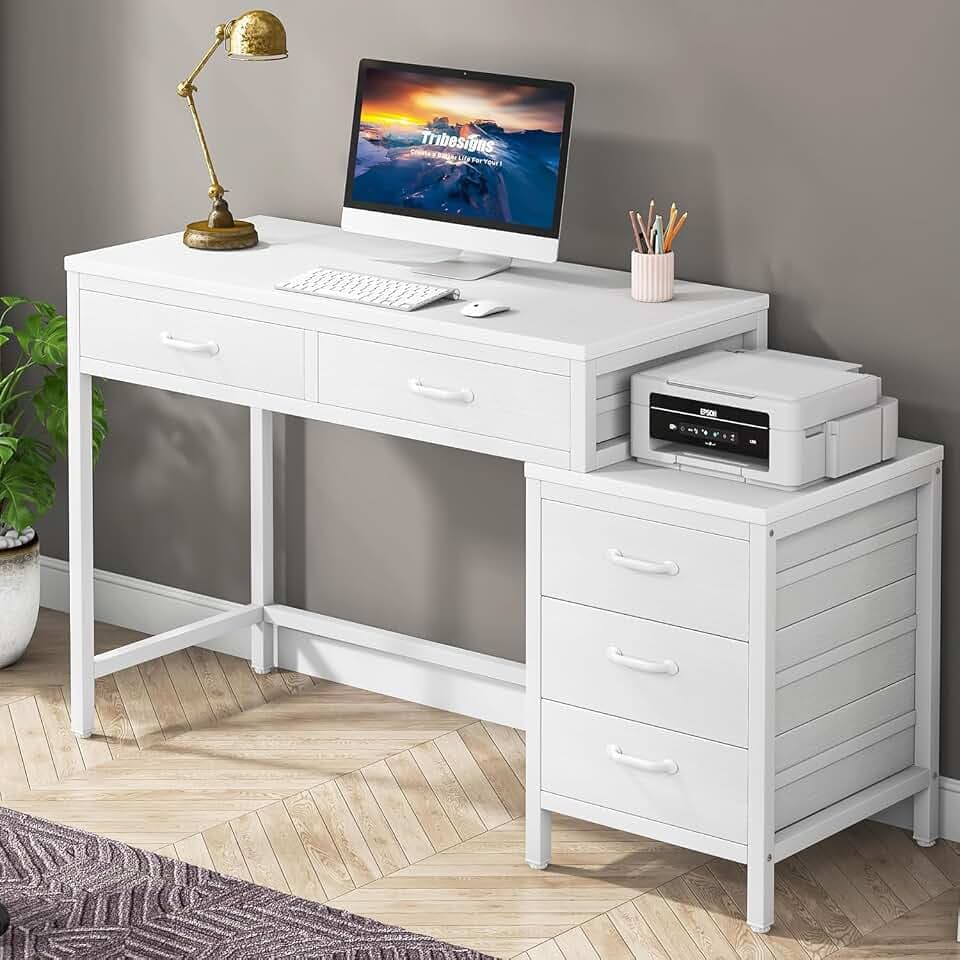 Tribesigns Computer Desk with 5 Drawers, Reversible Home Office Desks