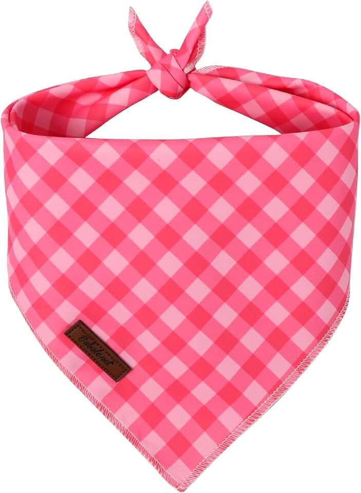 Plaid Dog Bandana - Soft Pink Checkered Dog Neck Scarf, Cute Spring Pet Bib for Medium Large Dogs, Sweet Photo Dogs Cats Prop for Daily Use Parties & Pet Photography L