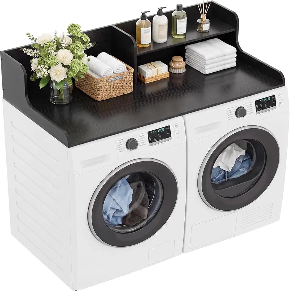 Aheaplus Washer Dryer Countertop with 2-Tier Storage Shelf, Black