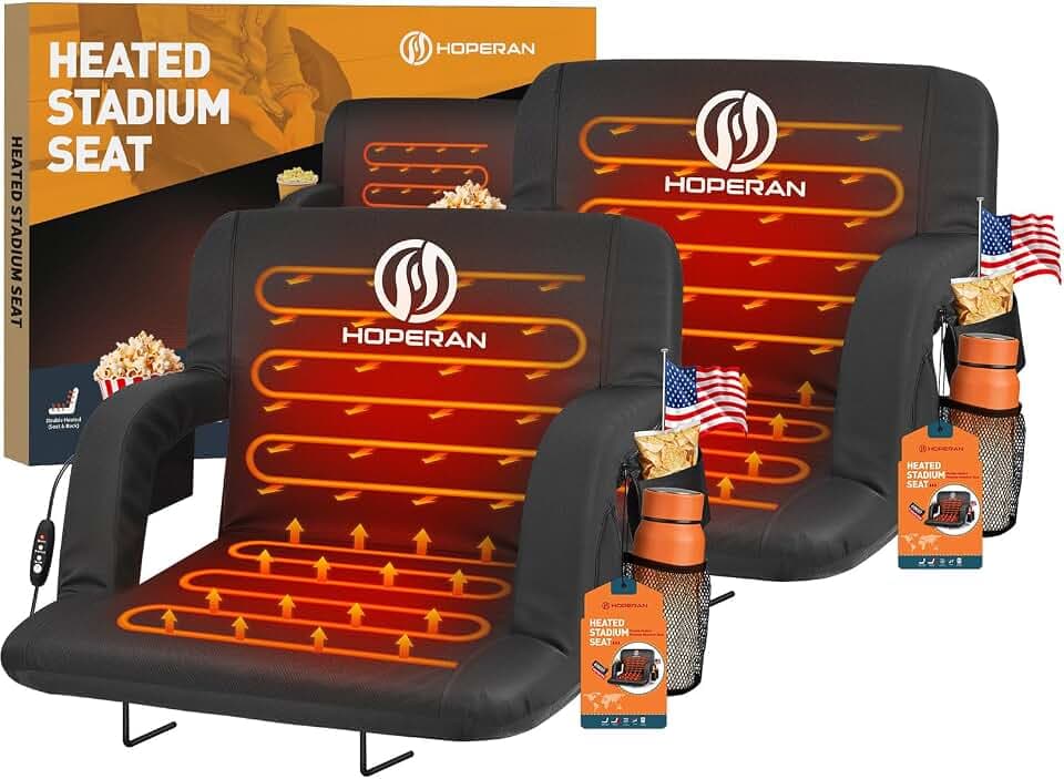 HOPERAN 23" Heated Stadium Seats for Bleachers with Back Support, Black 2PC