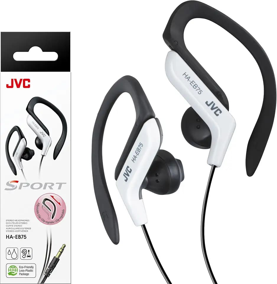 JVC HAEB75W Sports Clip Headphone, White, 1.60 x 4.40 x 3.90 inches