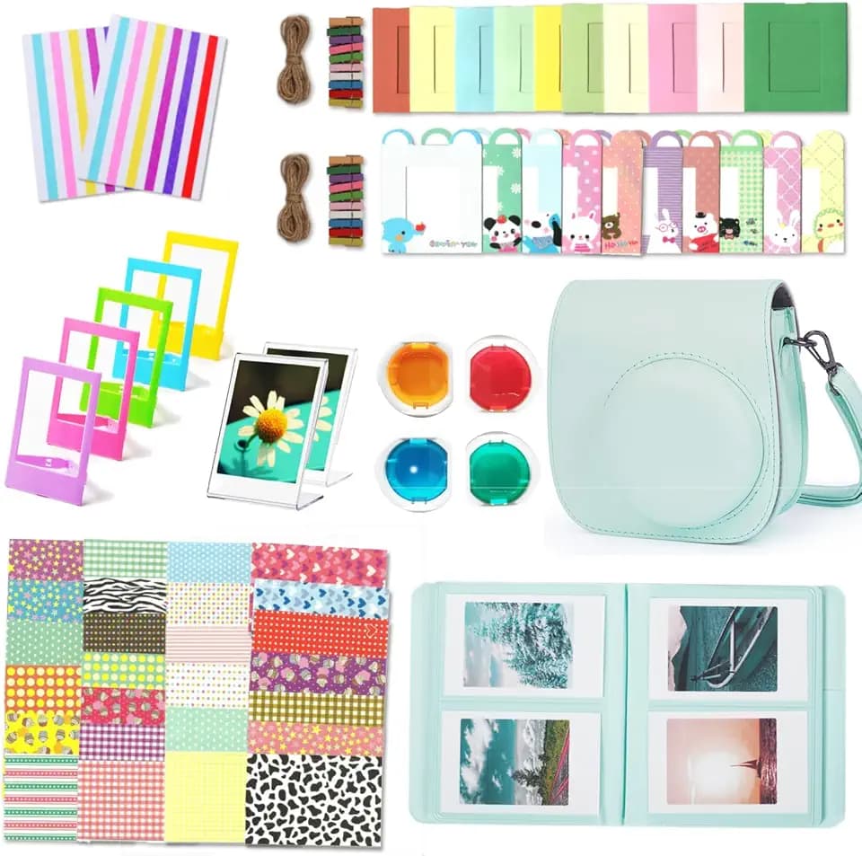 Sofortbildkameras Kamera Zubehör Kompatibel mit Instax Mini 12 Sofortbildkamera beinhaltet Tasche/Album/Rahmenaufkleber/Eckaufkleber (Mint Green)