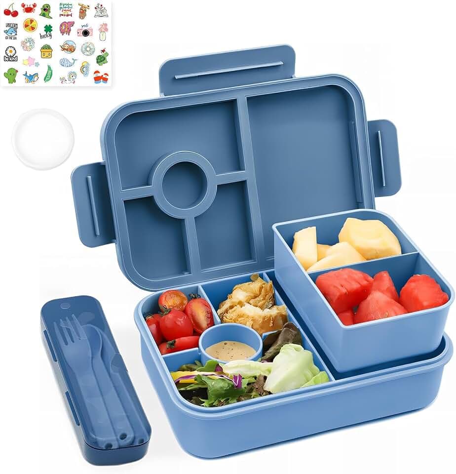 Bugucat Brotdose Kinder mit Fächern 1300ML, Lunchbox Kinder Auslaufsicher mit 5 Fächern, Bento Box Lunch Box mit Fächern für Erwachsene, Frühstücksbox Vesperdose für Jungen&Mädchen