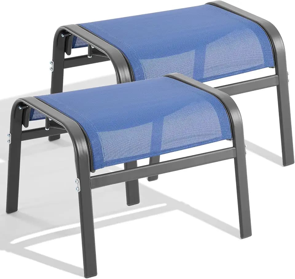 ONBRILL Outdoor Ottoman Set of 2, Oversized Outdoor Foot Rest, Blue
