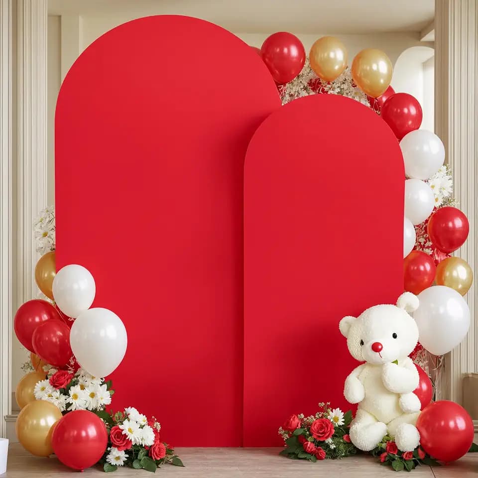 Red Arch Backdrop Covers - 7.2FT, 6FT Spandex Fitted Wedding Arch Stand Covers Round Top Chiara Stretchy Arch Backdrop Cover for Christmas Wedding Birthday Party Decoration