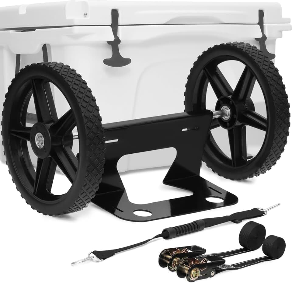 FERUERW Upgraded Cooler Wheel Kit, Universal Cooler Cart Kit for Heavy-Duty Coolers,15.5 in to 17.5 in Wide Coolers, All Terrain 12 Inch Wheels&Ratchet Straps, Roller Accessories for Camping & Beach